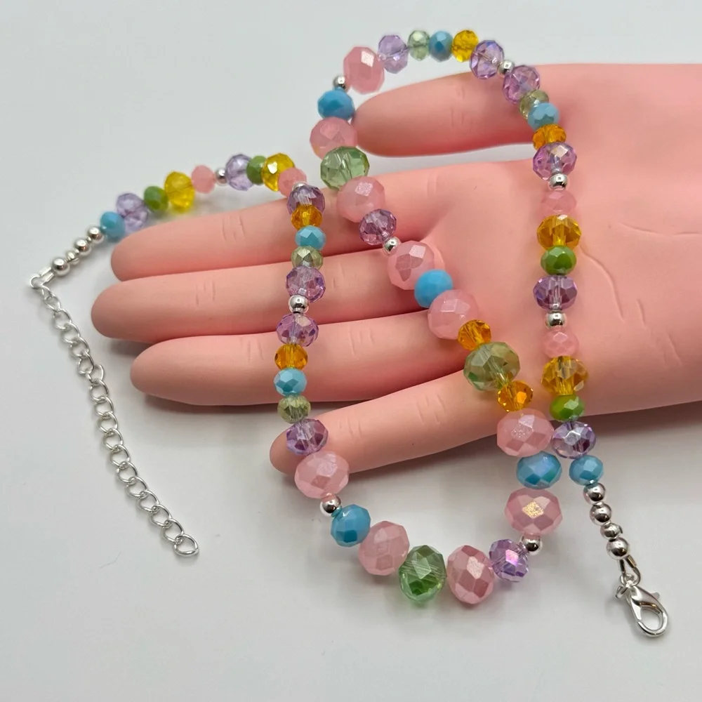 New Pastel Faceted Bead Necklace | Multicolor Crystal Glass | Spring Summer